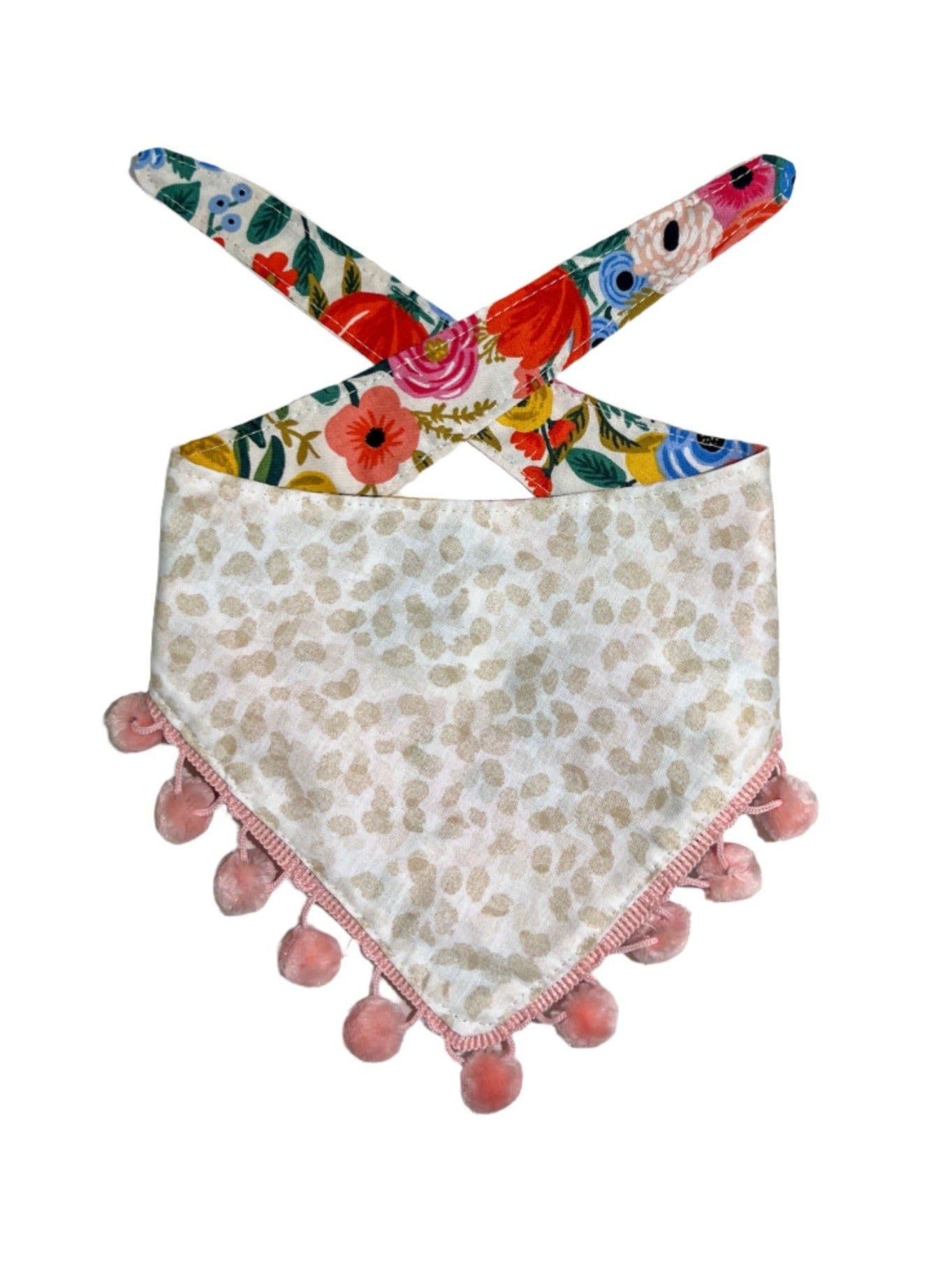 Pink Floral Pom Pom Dog Bandana