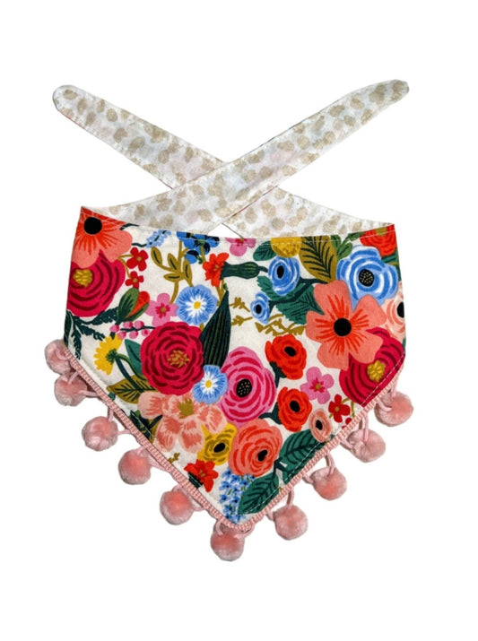 Pink Floral Pom Pom Dog Bandana